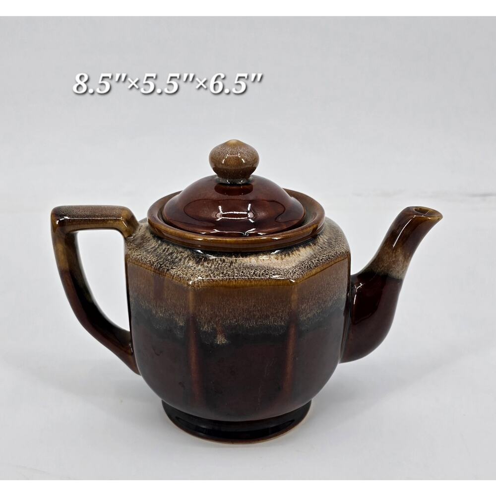 Vintage Cottagecore Brown Drip Glaze‎ Stoneware Teapot